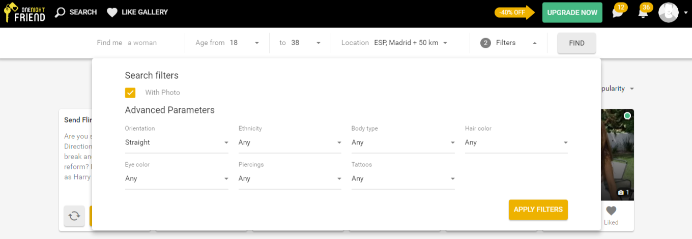 Advanced search for people with specific parameters 